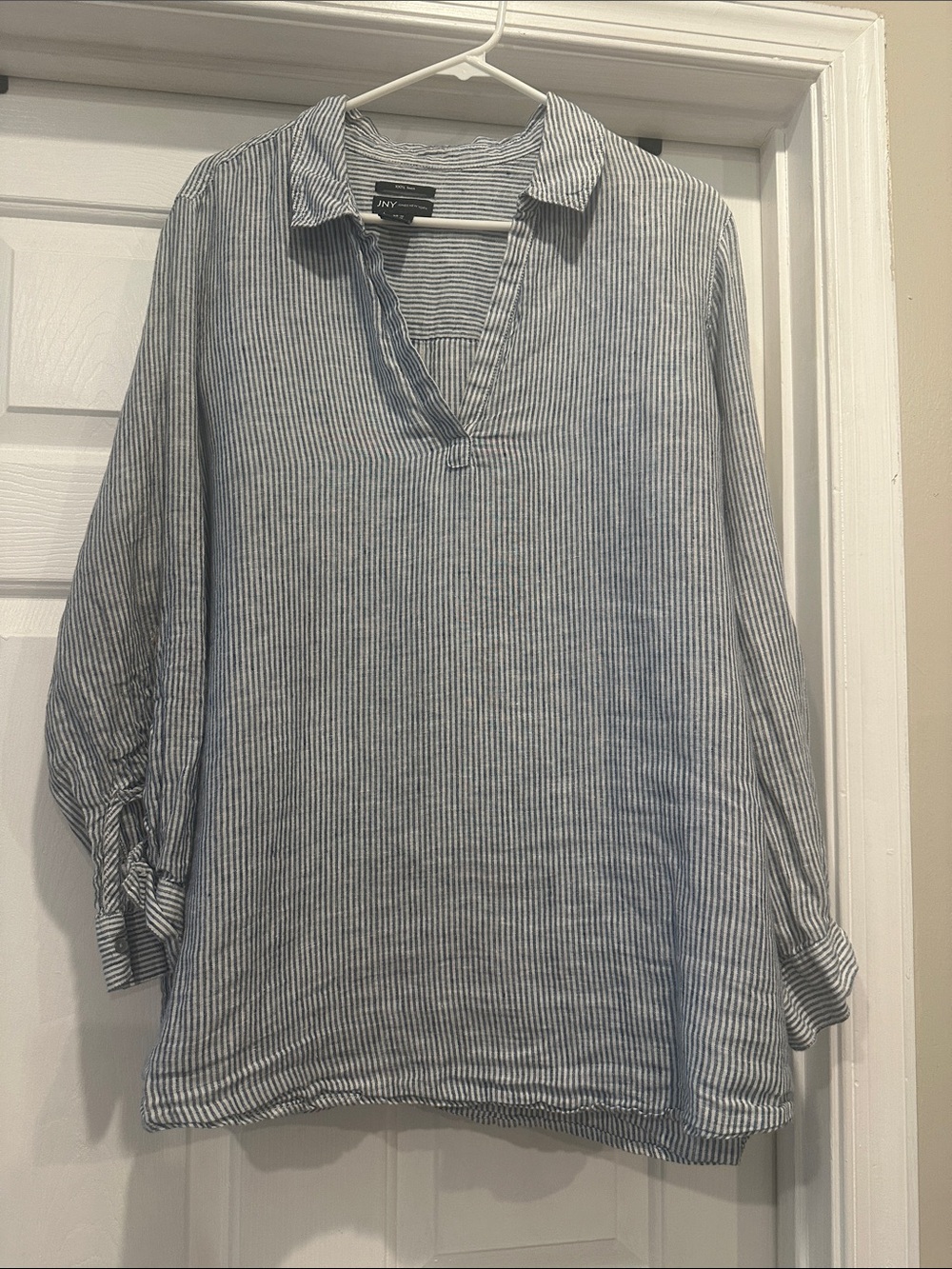 Relaxed Split-Neck 100% Linen Striped Tunic Top